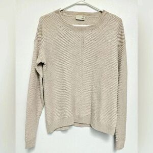 Wilfred Free Aritzia Soft Oat 100% Cashmere Sz  S Ribbed knit Pullover Sweater